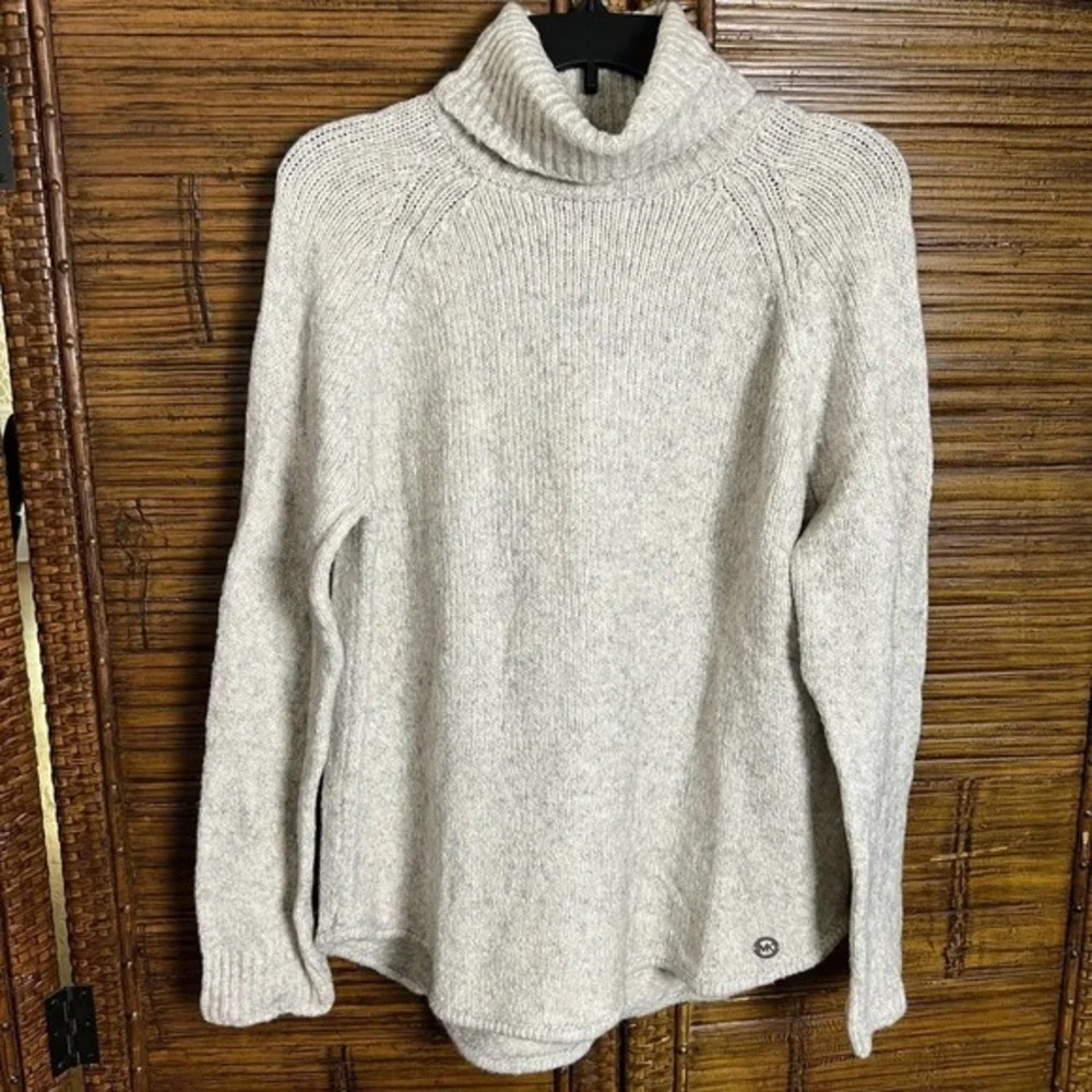 MICHAEL KORS Wool Chunky Knitted‎ Turtleneck Cream/Gray Sweater Women Pullover L